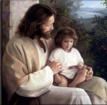 jesús Painting - Jesús y niño religioso cristiano.